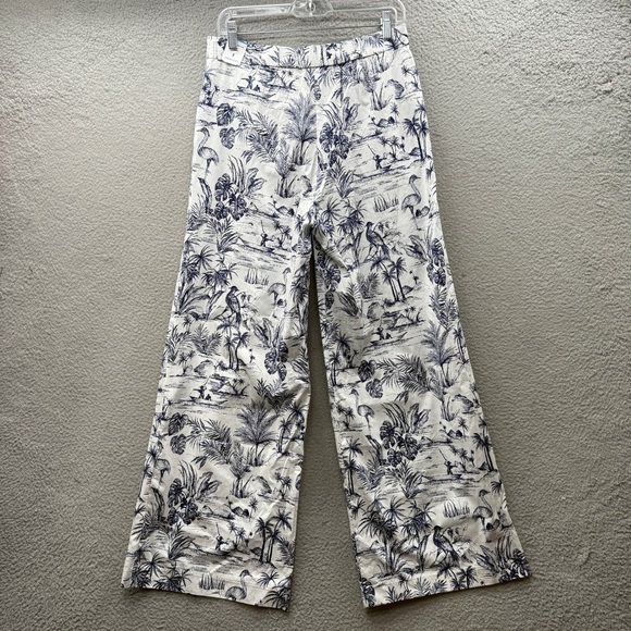 J. McLaughlin White Navy Floral Amal Print Long Bottoms Women's 8 NWT R $198 - Picture 11 of 16